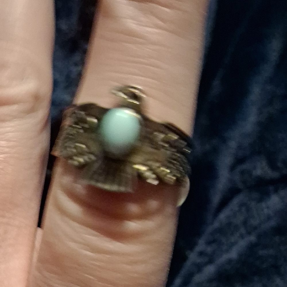 Gold Eagle Ring with Turquoise Stone